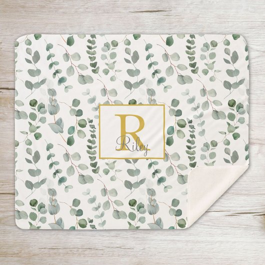 Monogram eucalyptuspatroon sherpa deken