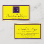 Monogram Event Planner Goud Lijst Paarse Geel Visitekaartje (Voorkant / Achterkant)