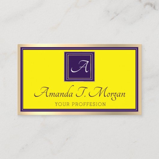 Monogram Event Planner Goud Lijst Paarse Geel Visitekaartje (Voorkant)