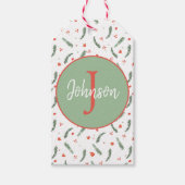 Monogram Evergreen en Red Holiday Cadeaulabel (Voorkant)