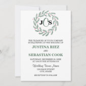 Monogram Evergreen krans bruiloft Kaart (Voorkant)