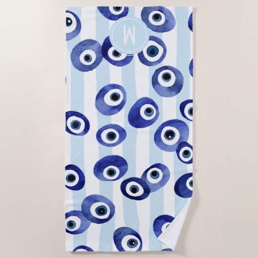Monogram Evil Eye Nazar Trendy vakantie strandlake Strandlaken (Voorkant)