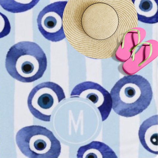 Monogram Evil Eye Nazar Trendy vakantie strandlake Strandlaken