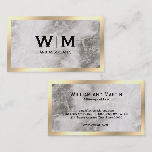 Monogram | Executive Gold Border Marmer Visitekaartje (Voorkant / Achterkant)