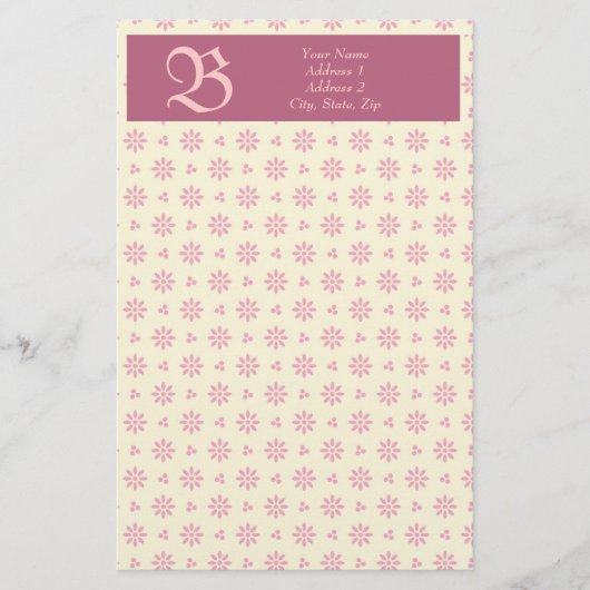 Monogram Eyelet Ecru & Roze Stationery Briefpapier (Voorkant)