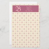 Monogram Eyelet Ecru & Roze Stationery Briefpapier (Voorkant / Achterkant)
