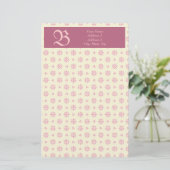 Monogram Eyelet Ecru & Roze Stationery Briefpapier (Staand voorkant)