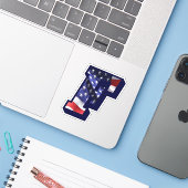 Monogram F Amerikaanse vlag Brief F Initiaal Veren Sticker (Laptop met iPhone)