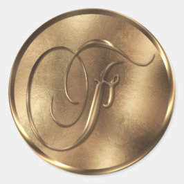 Monogram F Bronze Wedding Invitation Holiday Ronde Sticker