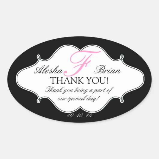 Monogram F Bruiloft Dank u Stickers Ovaal (Voorkant)