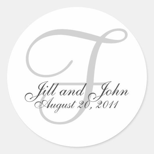 Monogram F Bruiloft Witte Bruid Groom Seal Sticker (Voorkant)