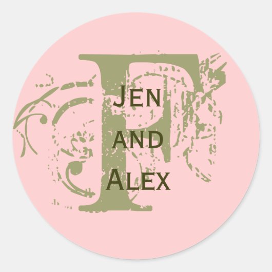 Monogram F en Namen Roze Sticker (Voorkant)
