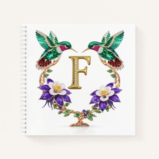 Monogram F Gold Hummingbird Bridal Shower Gift Notitieboek (Voorkant)