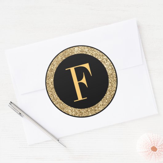 Monogram F goud Ronde Sticker (Envelop)