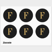 Monogram F goudkleurig op zwarte achtergrond Ronde Sticker (Vel)