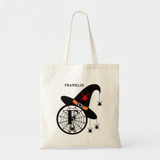 Monogram F Halloween Witch Spiders Jouw naam Tote Bag (Voorkant)