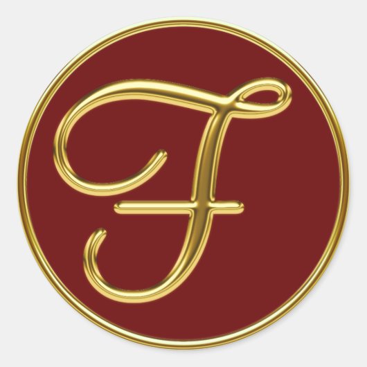 Monogram F in 3D goud Ronde Sticker (Voorkant)