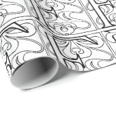 Monogram F Initiaal Black en White Floral Art Deco Cadeaupapier (Rol Hoek)
