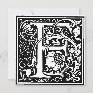 Monogram F Initiaal Black en White Floral Pattern