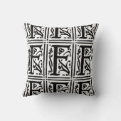 Monogram F Initiaal Black en White Floral Pattern Kussen (Achterkant)