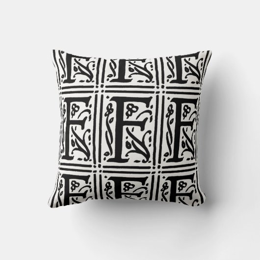 Monogram F Initiaal Black en White Floral Pattern Kussen (Achterkant)