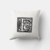 Monogram F Initiaal Black en White Floral Pattern Kussen (Achterkant)