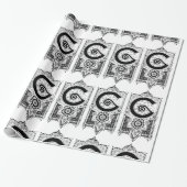 Monogram F Initiaal zwart-wit Deco Cadeaupapier (Uitgerold)
