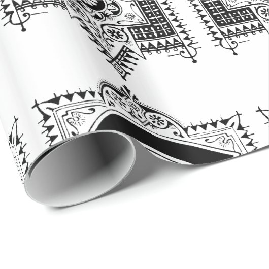 Monogram F Initiaal zwart-wit Deco Cadeaupapier (Rol Hoek)