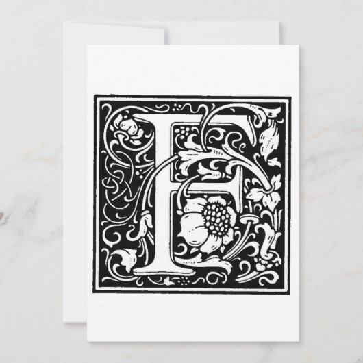 Monogram F Initiaal zwarte en witte uitnodiging (Voorkant)