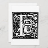 Monogram F Initiaal zwarte en witte uitnodiging (Voorkant / Achterkant)
