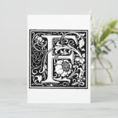 Monogram F Initiaal zwarte en witte uitnodiging (Staand voorkant)