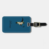 Monogram F kobalt waterverf bloem Bagage Label (Voorkant horizontaal)