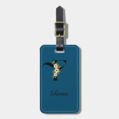 Monogram F kobalt waterverf bloem Bagage Label (Voorkant verticaal)