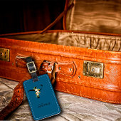 Monogram F kobalt waterverf bloem Bagagelabel