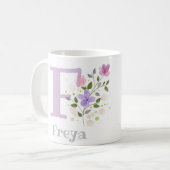 Monogram F & naam Freya met bloemen Koffiemok (Voorkant links)