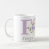 Monogram F & naam Freya met bloemen Koffiemok (Links)