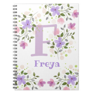 Monogram F & naam Freya met bloemen Notitieboek