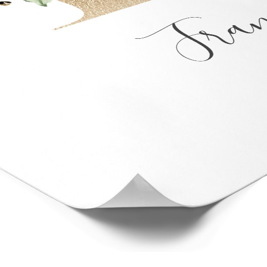 Monogram F Roze witte Floral Gold Letter Neursery Poster (Hoek)