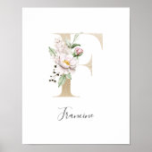 Monogram F Roze witte Floral Gold Letter Neursery Poster (Voorkant)