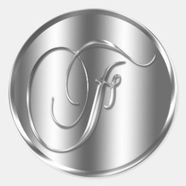Monogram F Silver Color Wedding Invitation Holiday Ronde Sticker