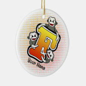 Monogram F Sock Monkey  Keramisch Ornament (Rechts)