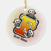 Monogram F Sock Monkey Keramisch Ornament (Voorkant)