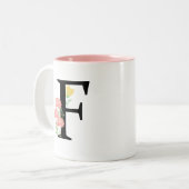Monogram F Waterverf Floral Spray Modern Chic Tweekleurige Koffiemok (Voorkant links)