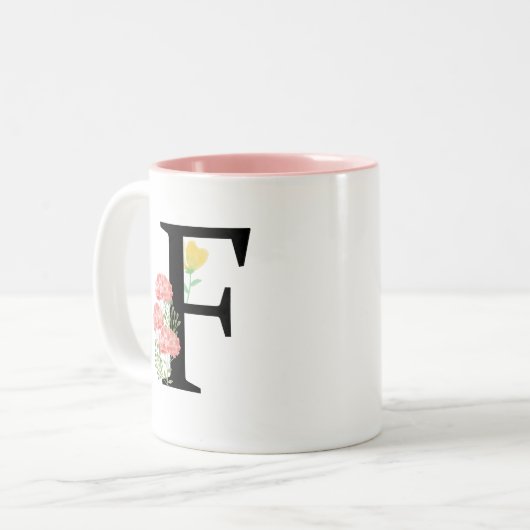 Monogram F Waterverf Floral Spray Modern Chic Tweekleurige Koffiemok (Voorkant links)