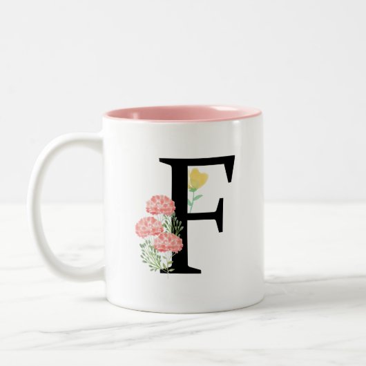 Monogram F Waterverf Floral Spray Modern Chic Tweekleurige Koffiemok (Links)
