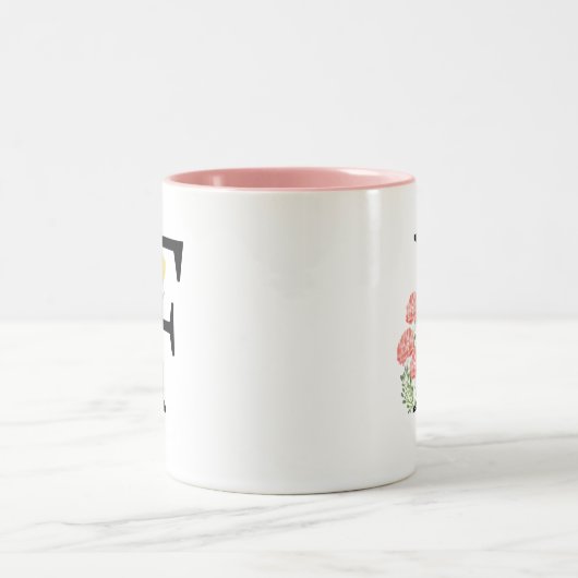 Monogram F Waterverf Floral Spray Modern Chic Tweekleurige Koffiemok (Center)