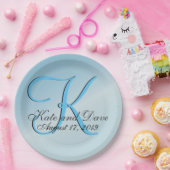 Monogram FAB Aquamarijn Koel Papier Bord (Feest)