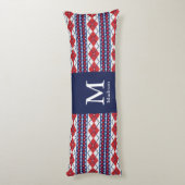 Monogram Fair Isle Red en Blue Argyle Lichaamskussen (Achterkant (Verticaal))
