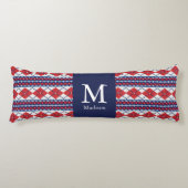 Monogram Fair Isle Red en Blue Argyle Lichaamskussen (Voorkant)