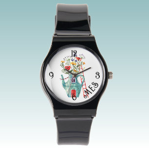 Monogram, Fairytale Cottage Zwarte siliconen band Horloge
